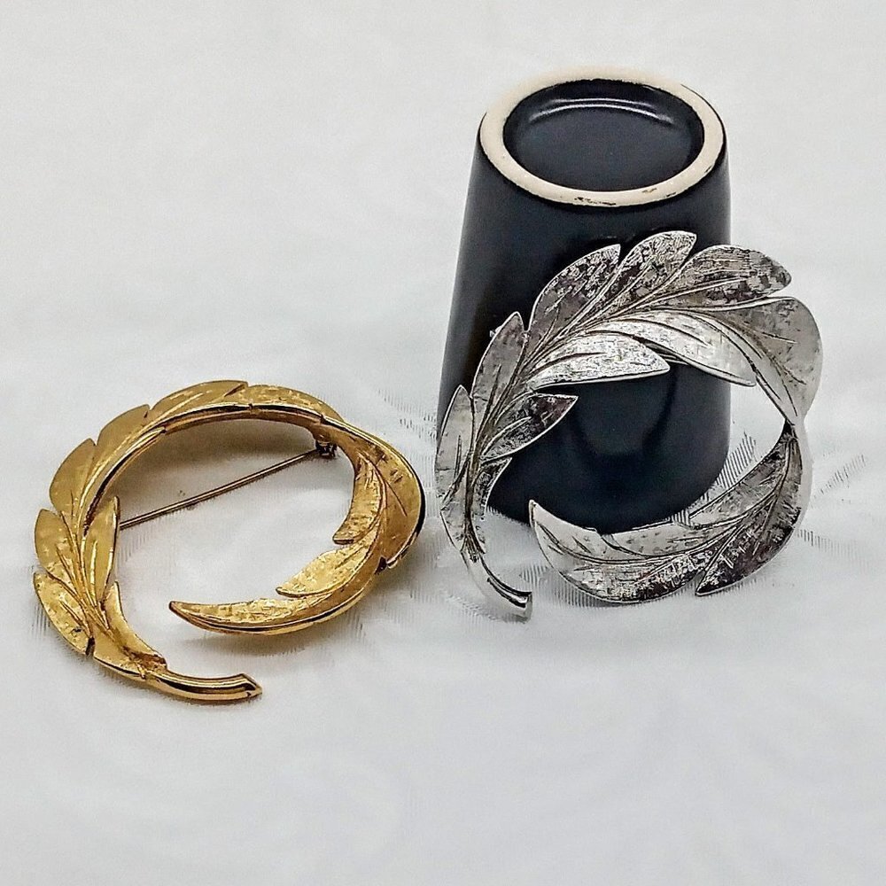Vintage Monet Brushed Gold & Silver Leaf Brooches